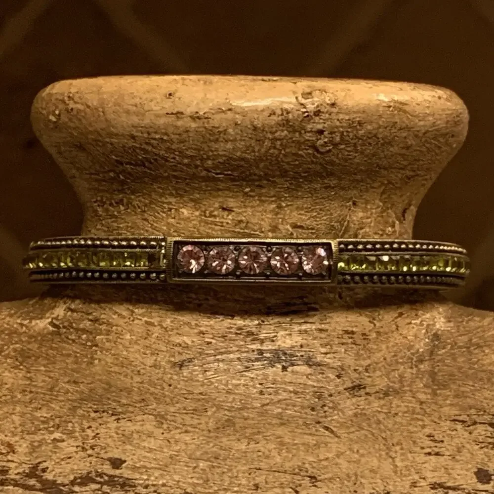 Heidi Daus Bangle Bracelet Brushed Bronze with Swarovski Pink & Green Crystals - Picture 4 of 10